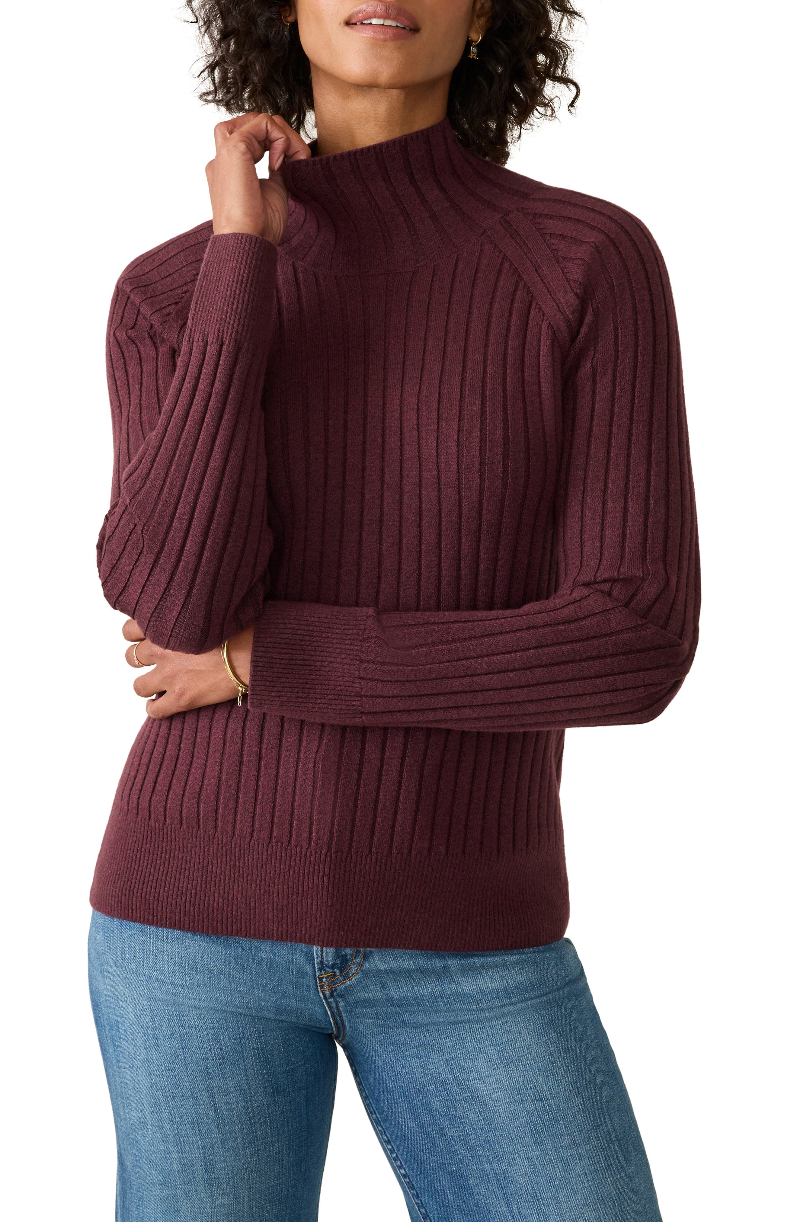 Faherty Jackson Mock Neck Cotton Blend Rib Sweater
