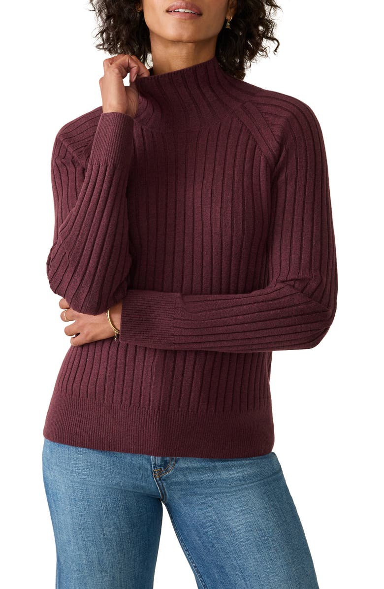 Faherty Jackson Mock Neck Cotton Blend Rib Sweater, Main, color, Huckleberry Heather