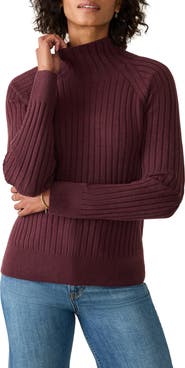 Faherty Jackson Mock Neck Cotton Blend Rib Sweater