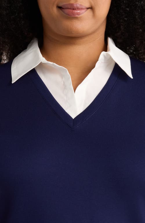 Jones New York Mixed Media Collar Sweater In Blue