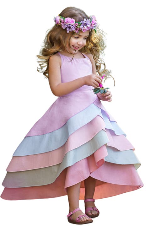 Girls Pretty Petal Pastel Rainbow Tiered Dress (Toddler, Little Kid & Big Kid)