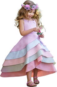 Mia Belle Girls Girls Pretty Petal Pastel Rainbow Tiered Dress