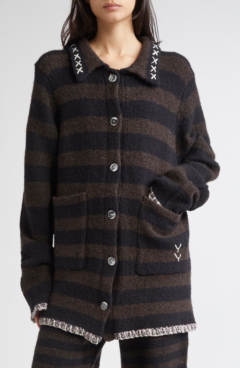 YanYan Softi Stripe Wool Blend Work Jacket, Main, color, Brown