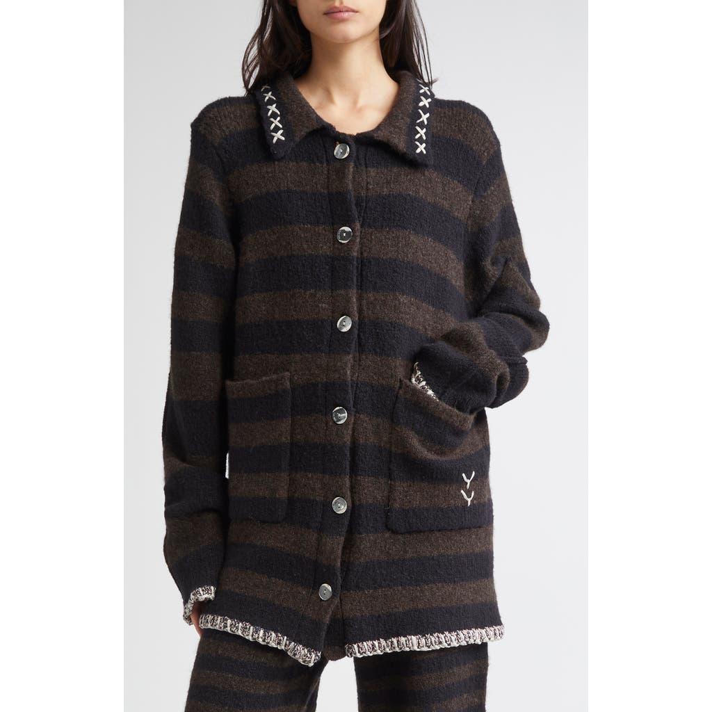 Yanyan Softi Stripe Wool Blend Work Jacket In Black