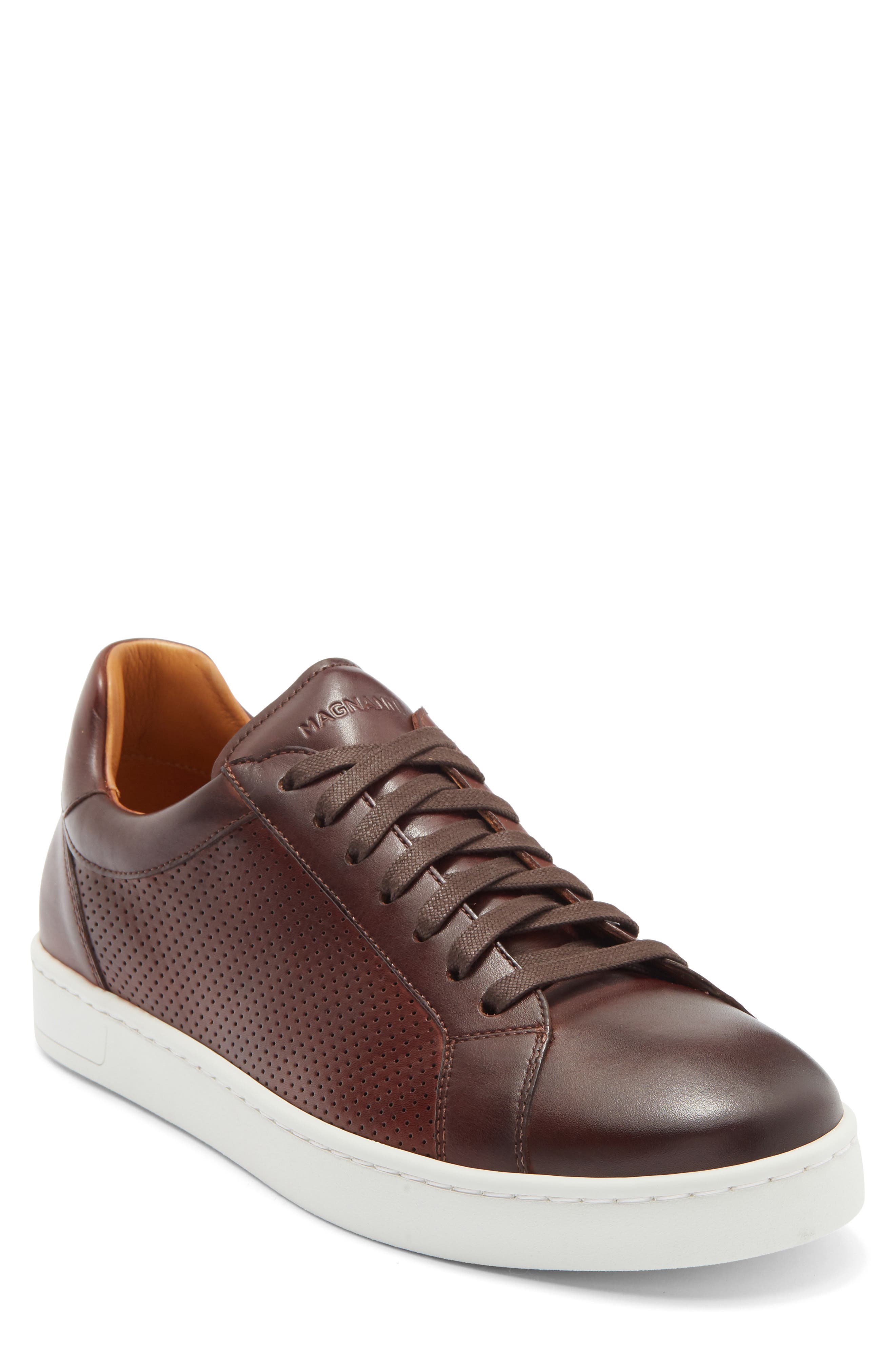 Magnanni Elonso Perforated Sneaker, Main, color, Midbrown