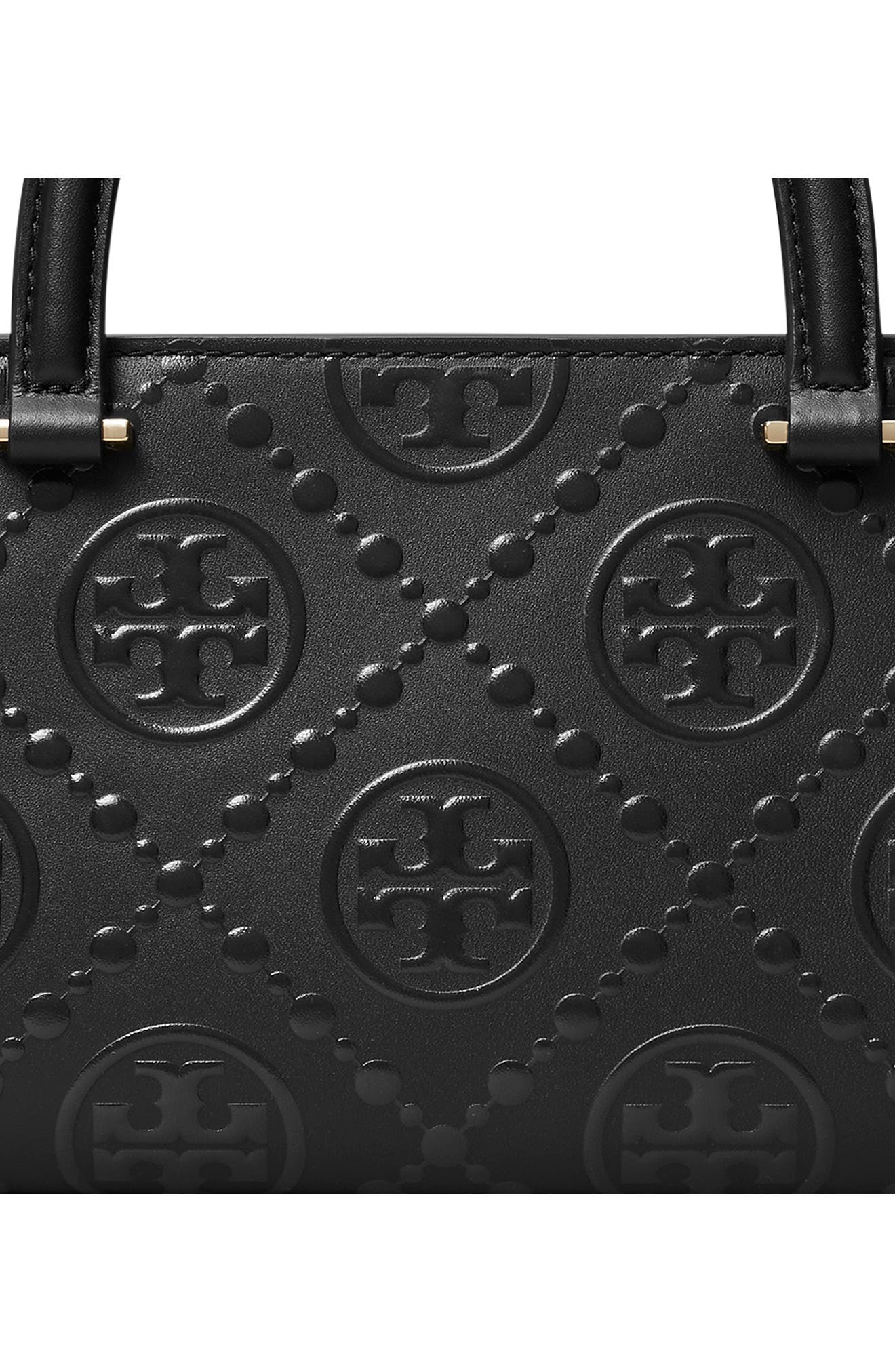 Tory Burch Small T Monogram Embossed Leather Tote, Alternate, color, Black