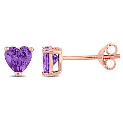 Color Zirconia Heart Stud Earrings Plated