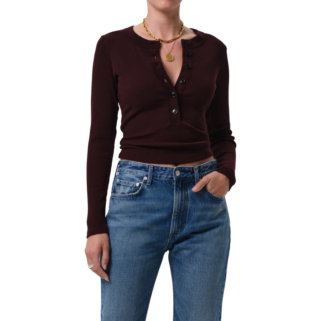 Citizen Of Humanity Varra Ribbed Stretch Cotton And Lyocell-blend Henley Top In Black