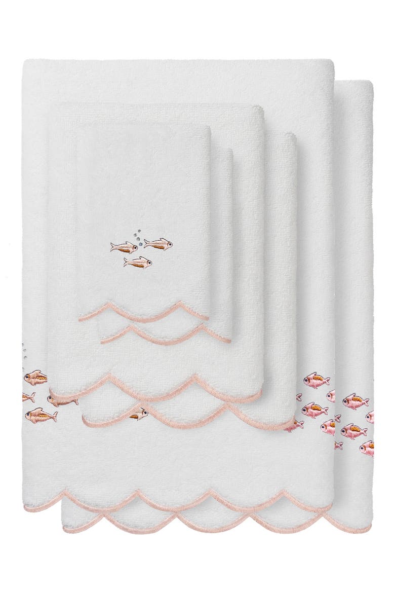 6-Piece Fish School Turkish Cotton Towel Set, Main, color, WHITE/ PINK