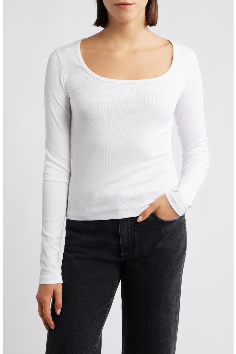 Square Neck Long Sleeve T-Shirt, Main, color, WHITE