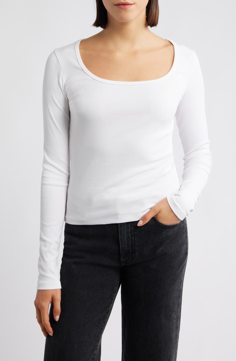 Mavi Jeans Square Neck Long Sleeve T-Shirt, Main, color, White