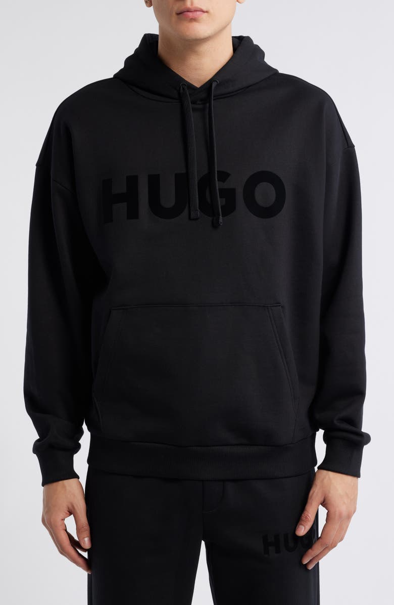 HUGO Ditchle Oversize Logo Graphic Hoodie, Main, color, Black