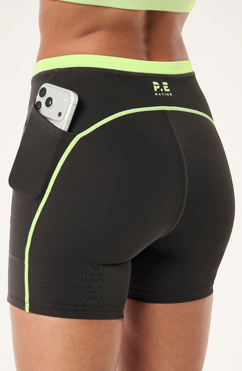 P.E Nation Rapid Bike Shorts, Alternate, color, Caviar/ Washed Lime