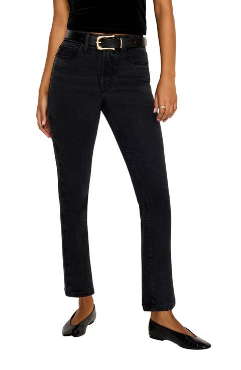 Good Legs SoftTech Mid Rise Straight Leg Jeans (Black 340) (Regular & Plus)
