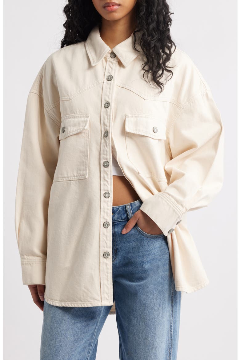 Oversize Western Denim Shirt, Alternate, color, KHAKI