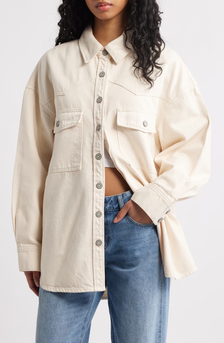 HIDDEN JEANS Oversize Western Denim Shirt, Alternate, color, Khaki