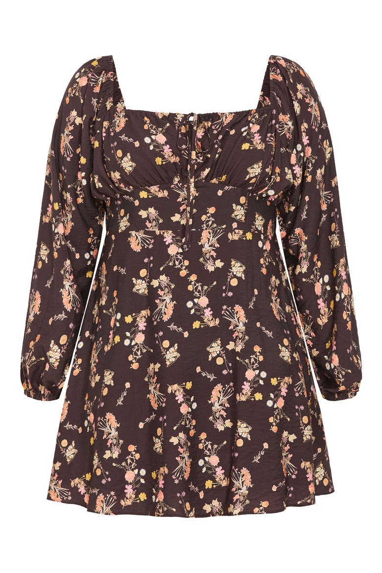 Abbie Floral Long Sleeve Minidress, Alternate, color, COCOA BLOOM