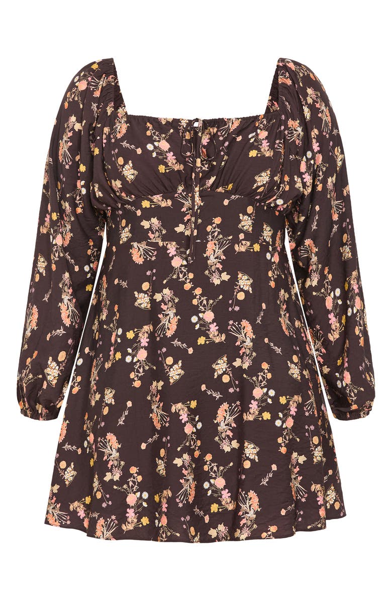 City Chic Abbie Floral Long Sleeve Minidress, Alternate, color, Cocoa Bloom