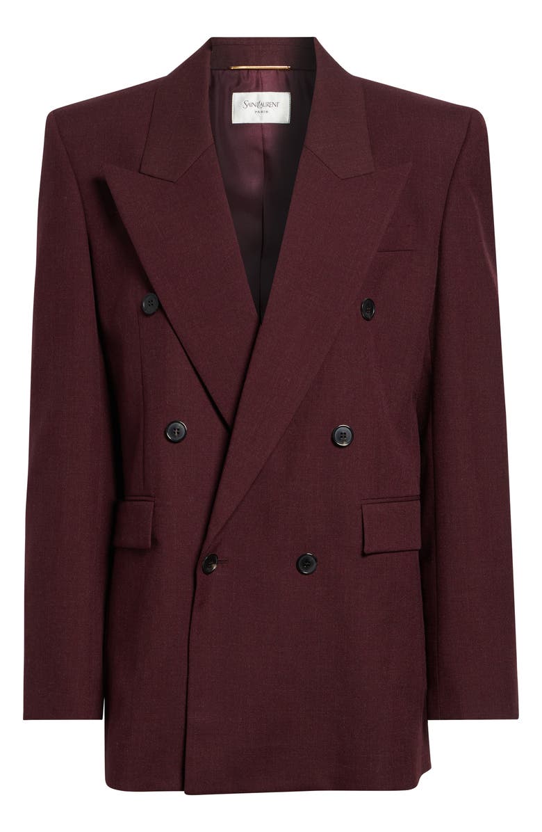Saint Laurent Double Breasted Wool Gabardine Blazer, Main, color, Lie De Vin