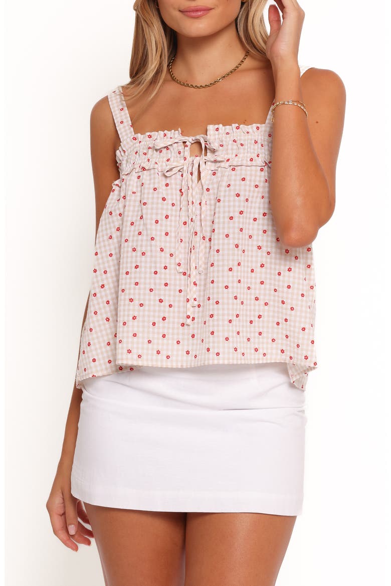 Renata Floral Gingham Babydoll Tank, Main, color, RED FLORAL