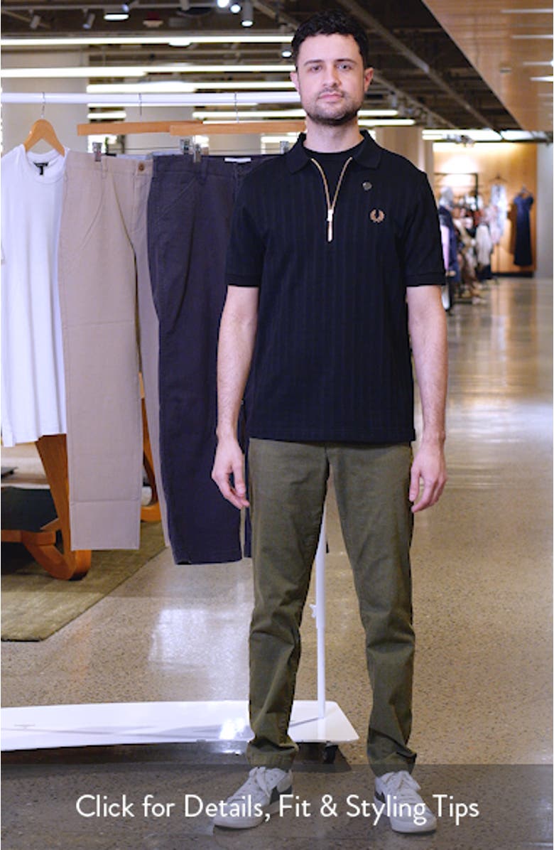 Textured Stripe Cotton Quarter Zip Polo, sales video thumbnail