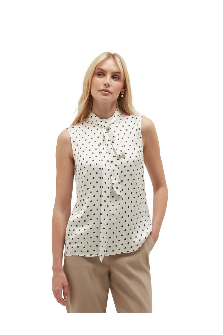 Natasha Tie-Neck Polka Dot Blouse, Main, color, Brownivory