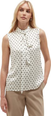 HOBBS LONDON Natasha Tie-Neck Polka Dot Blouse