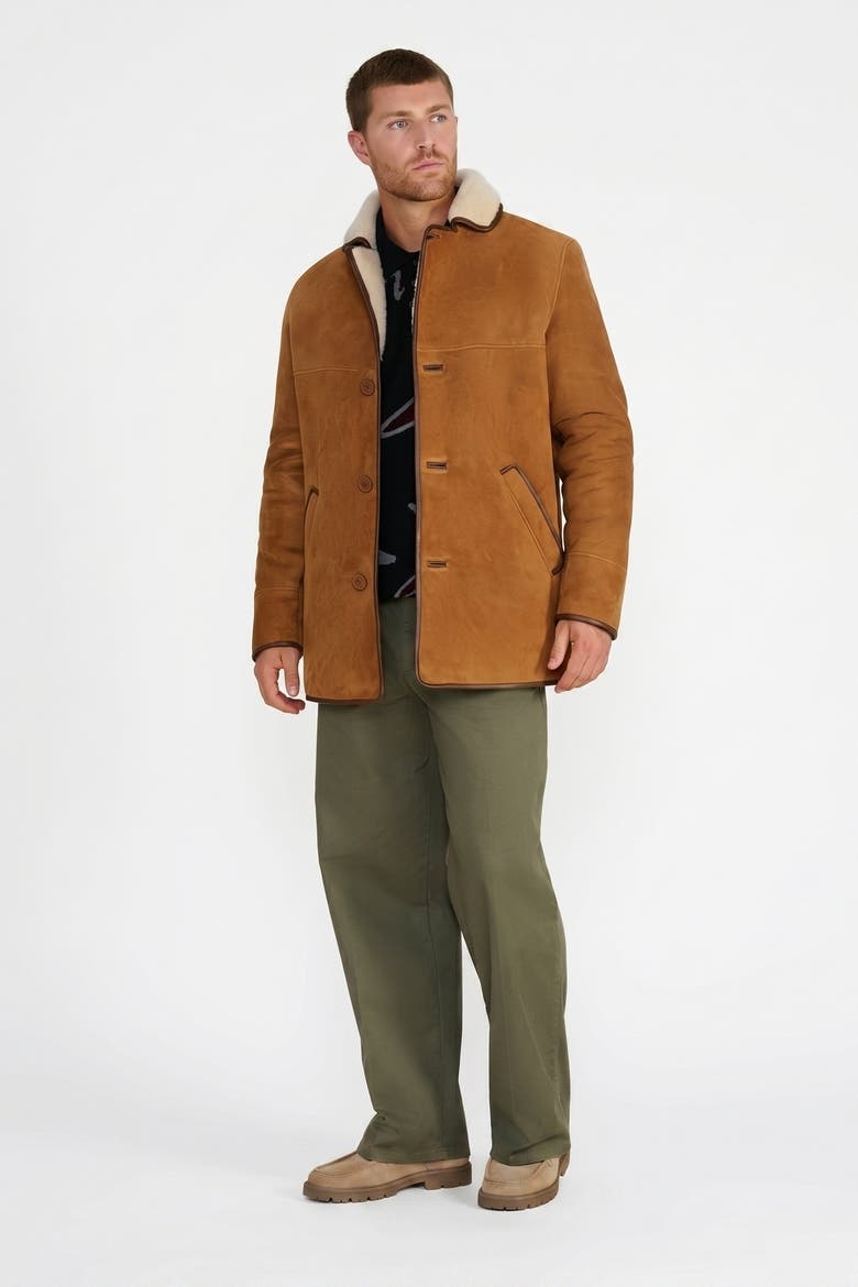 Harrison Suede Shearling Coat, Alternate, color, Whisky