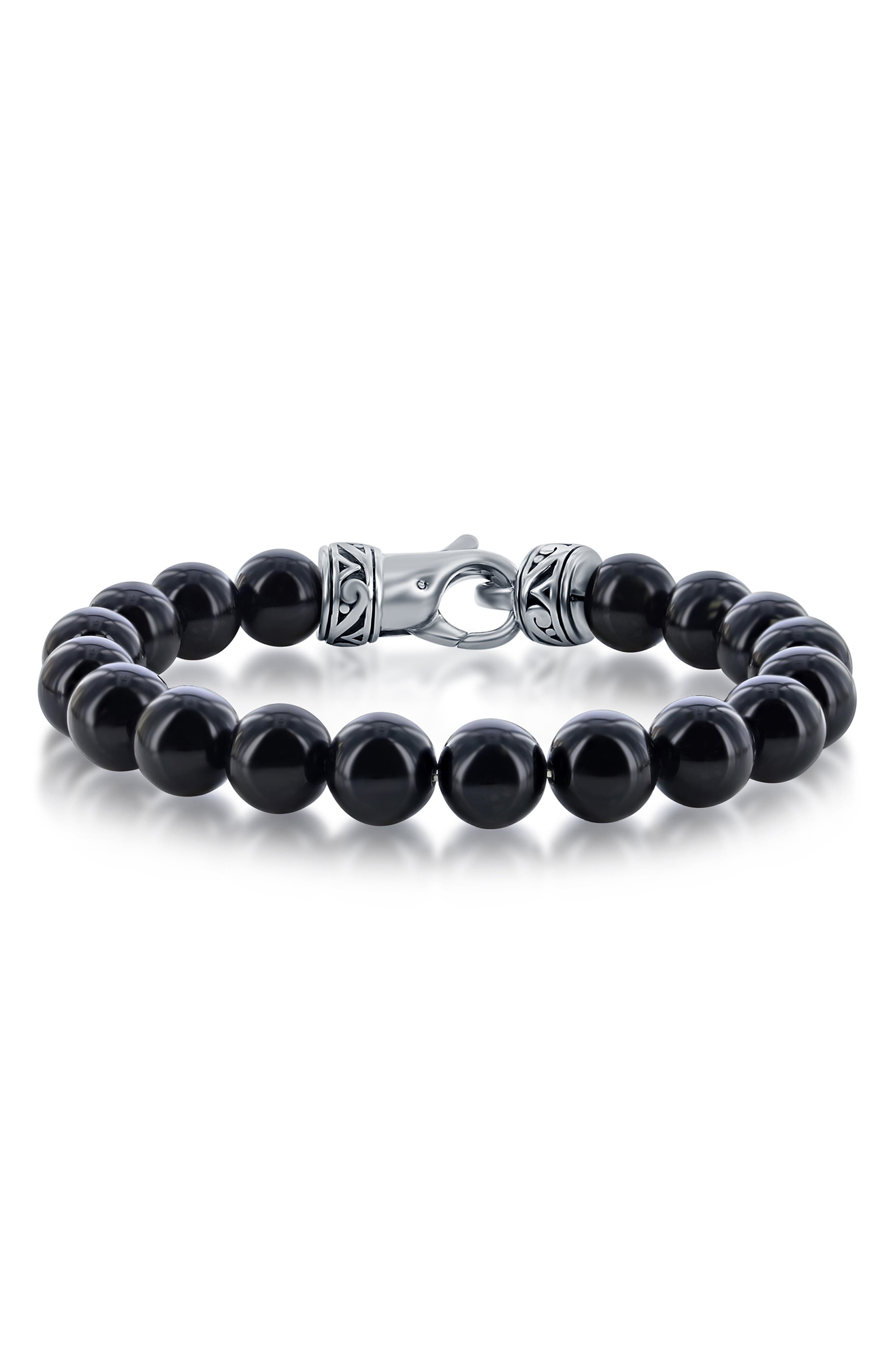 BLACKJACK Stainless Steel Onyx Beaded Bracelet