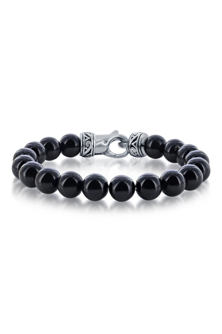 Stainless Steel Onyx Beaded Bracelet, Main, color, BLACK