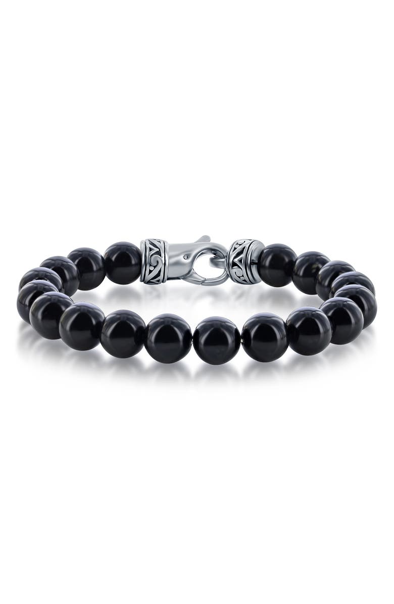 BLACKJACK Stainless Steel Onyx Beaded Bracelet, Main, color, Black