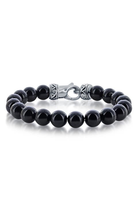 Stainless Steel Onyx Beaded Bracelet
