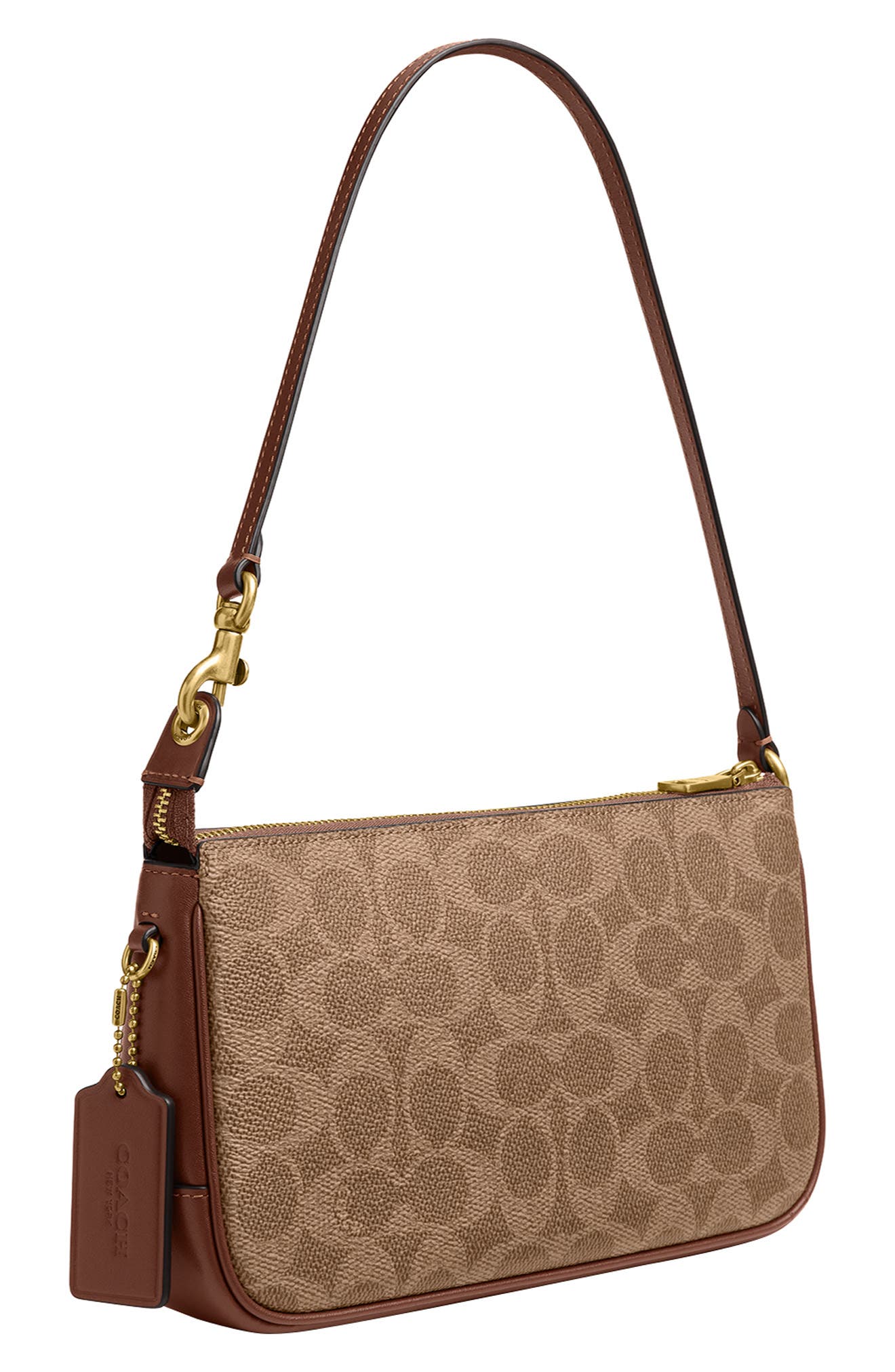 COACH Plaza Signature Coated Canvas Shoulder Bag, Alternate, color, B4/Tan Brown