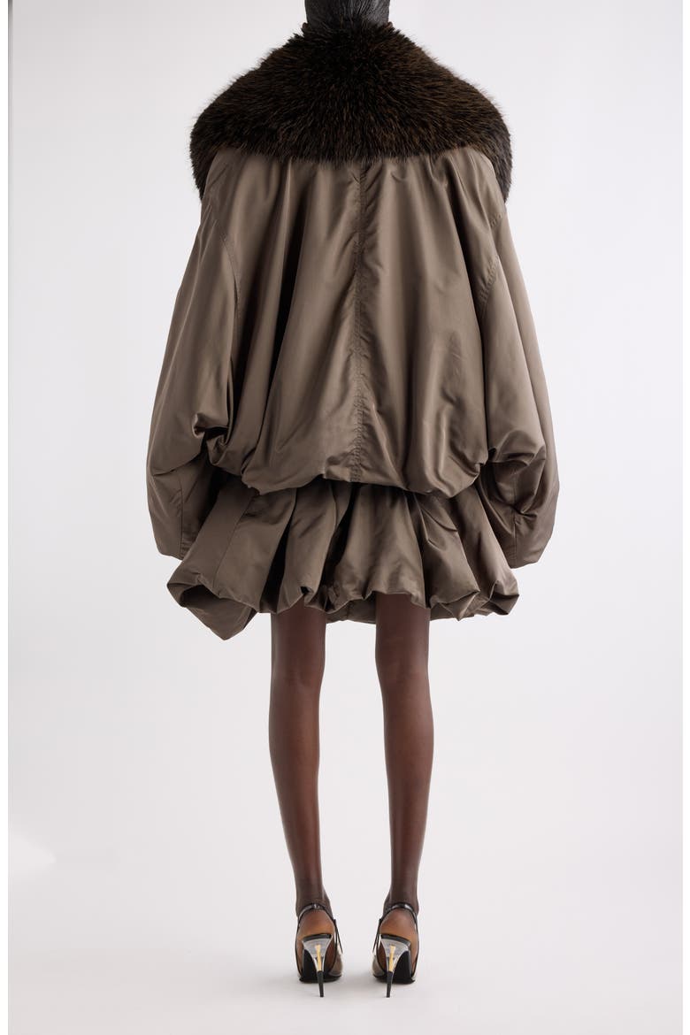 Faux Fur Collar Belted Silk Coat, Alternate, color, KAKI FONCE