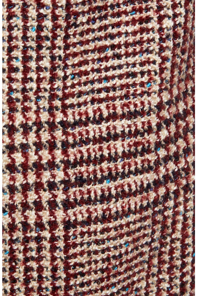Grid Plaid Pleat Back Wool Blend Coat, Alternate, color, BURGUNDY GRID