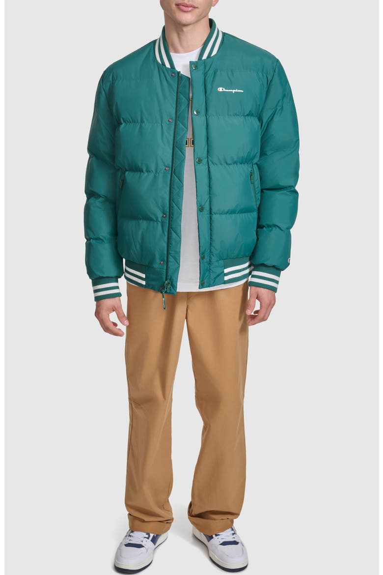 Varsity Quilted Bomber Jacket, Alternate, color, RAIN FOREST