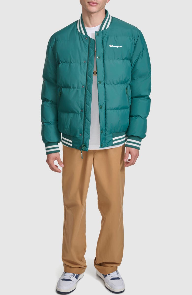 Champion Varsity Quilted Bomber Jacket, Alternate, color, Rain Forest