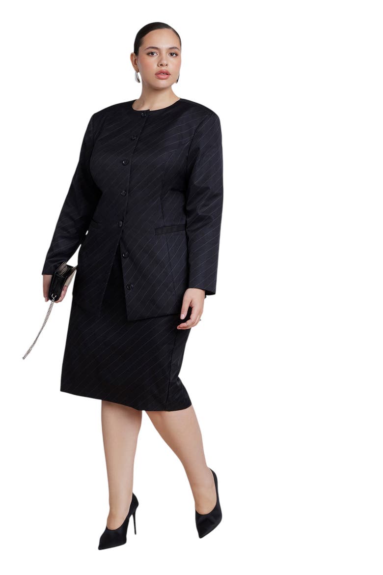 Collarless Strong Shoulder Blazer, Alternate, color, BLACK ONYX