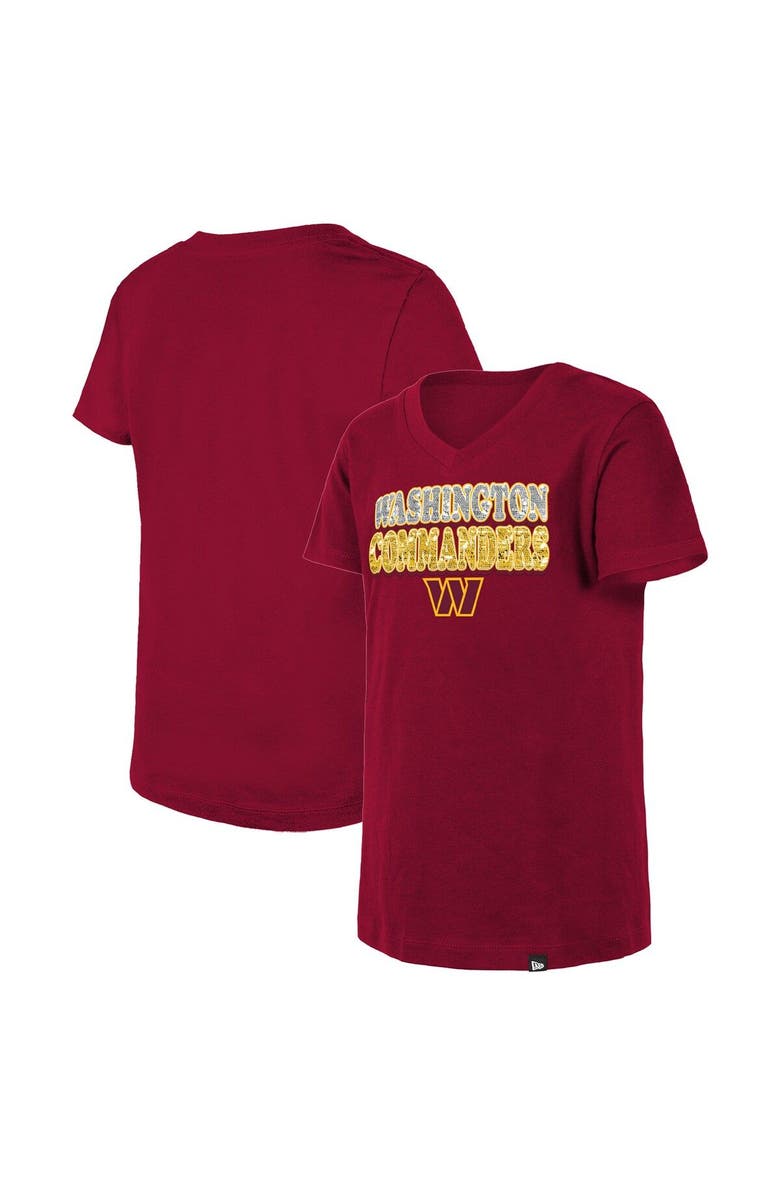 New Era Girls Youth New Era Burgundy Washington Commanders Reverse Sequin V-Neck T-Shirt, Alternate, color, 