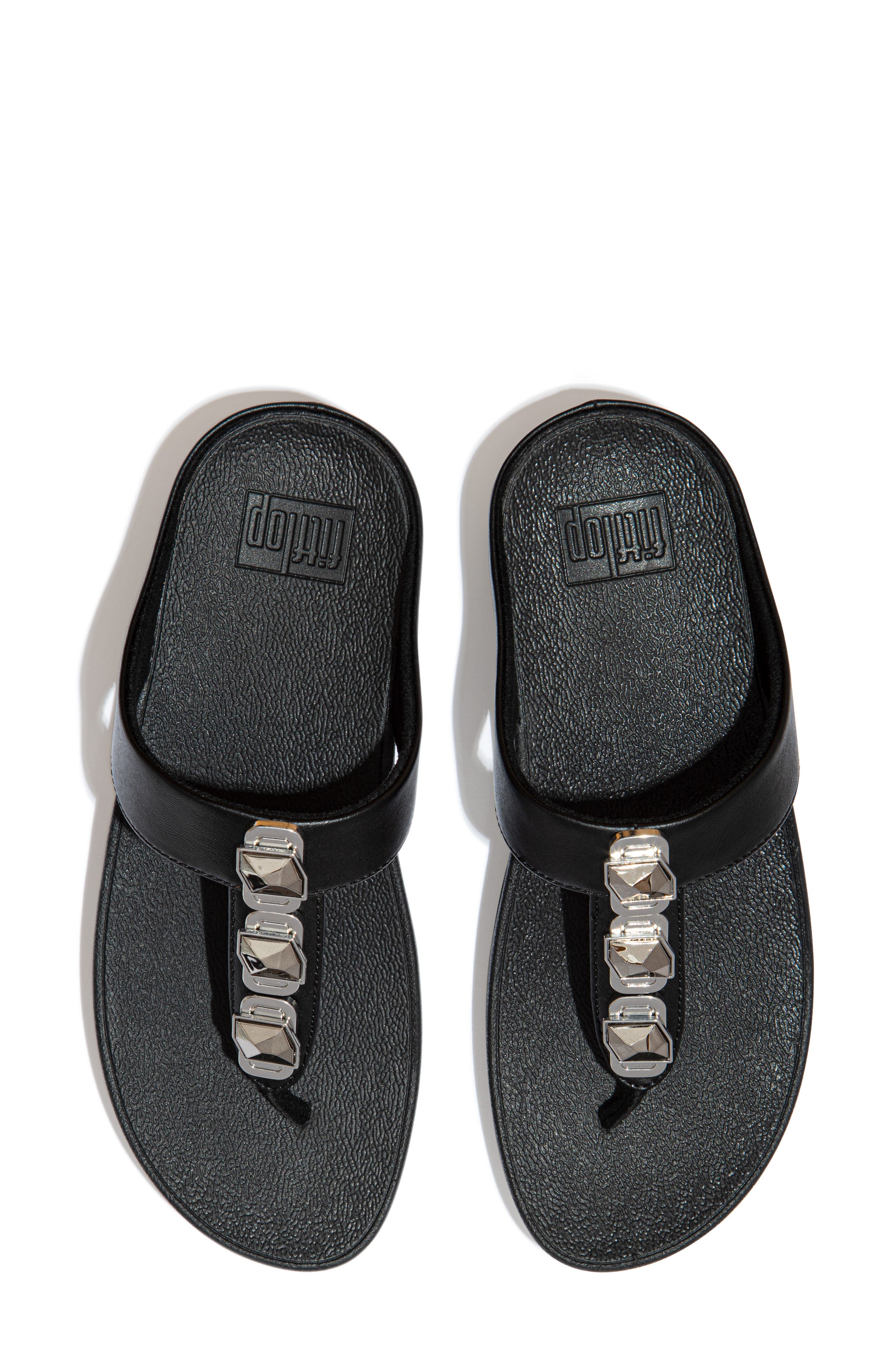 FitFlop Fino Crystal Wedge Flip Flop Sandal, Alternate, color, All Black