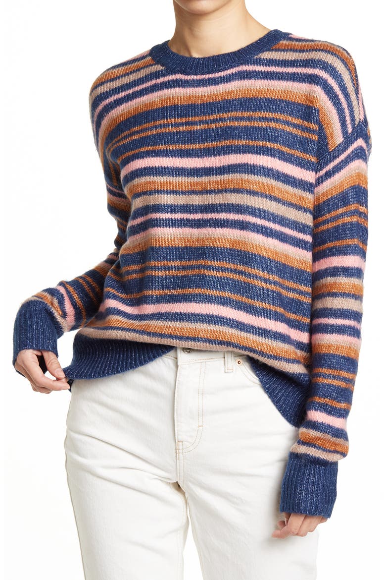 Striped Crew Neck Pullover Sweater, Main, color, NAVY MULTI