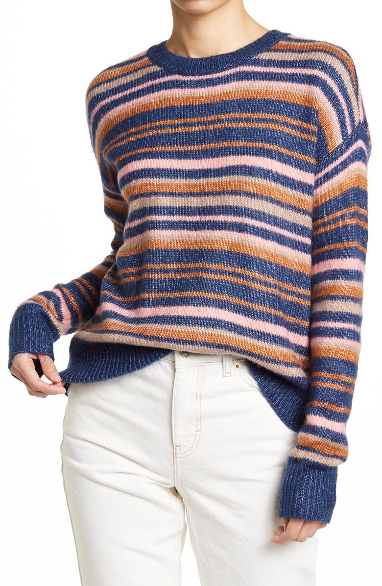 Lucky Brand Striped Crew Neck Pullover Sweater, Main, color, 