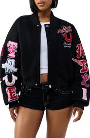 True Religion Embroidered Varsity Bomber Jacket