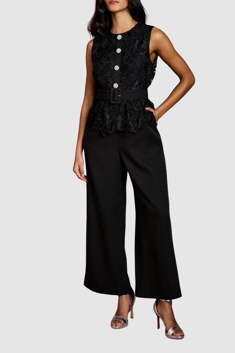 Petite Lace Jumpsuit, Alternate, color, Black