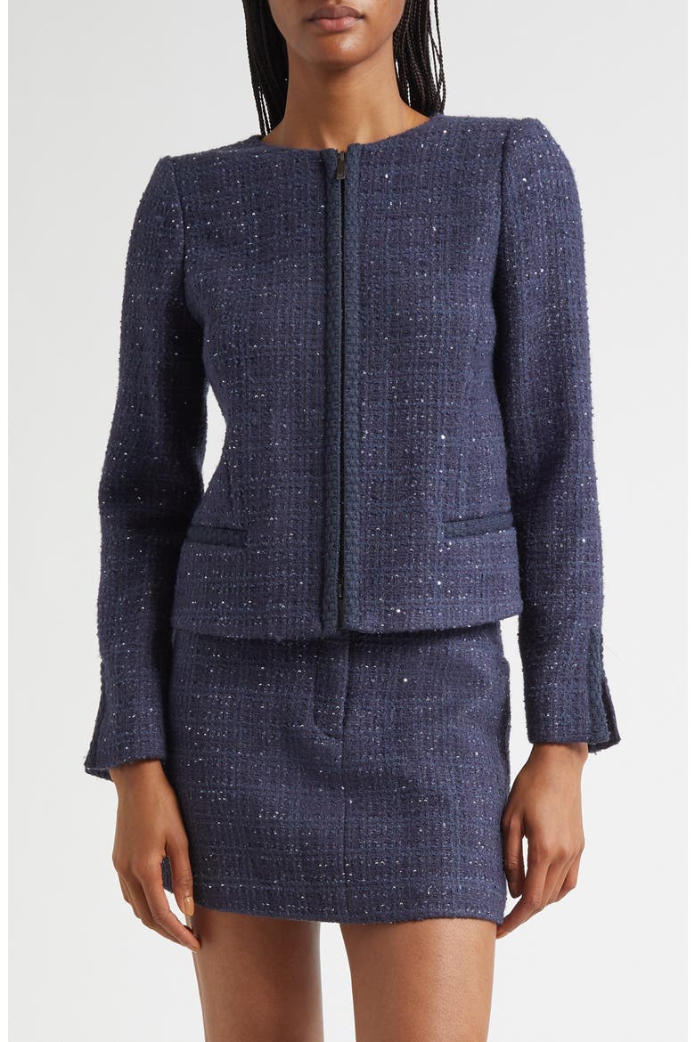 Tweed Metallic Zip-Up Jacket, Main, color, PURPLE