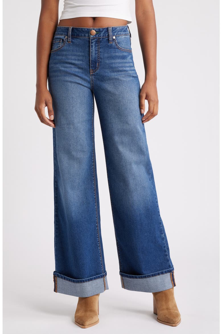 High Waist Cuff Slim Wide Leg Jeans, Main, color, OAKLEE