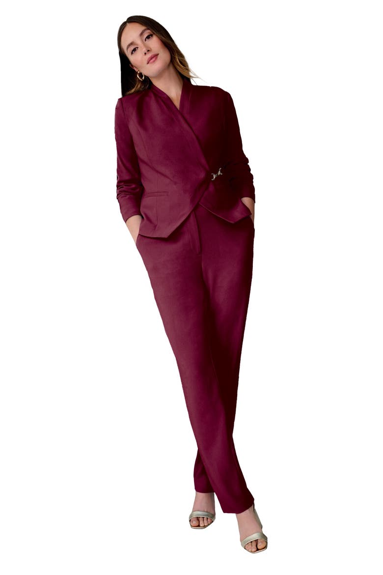 Wrap Jacket Pantsuit, Main, color, RICH BURGUNDY