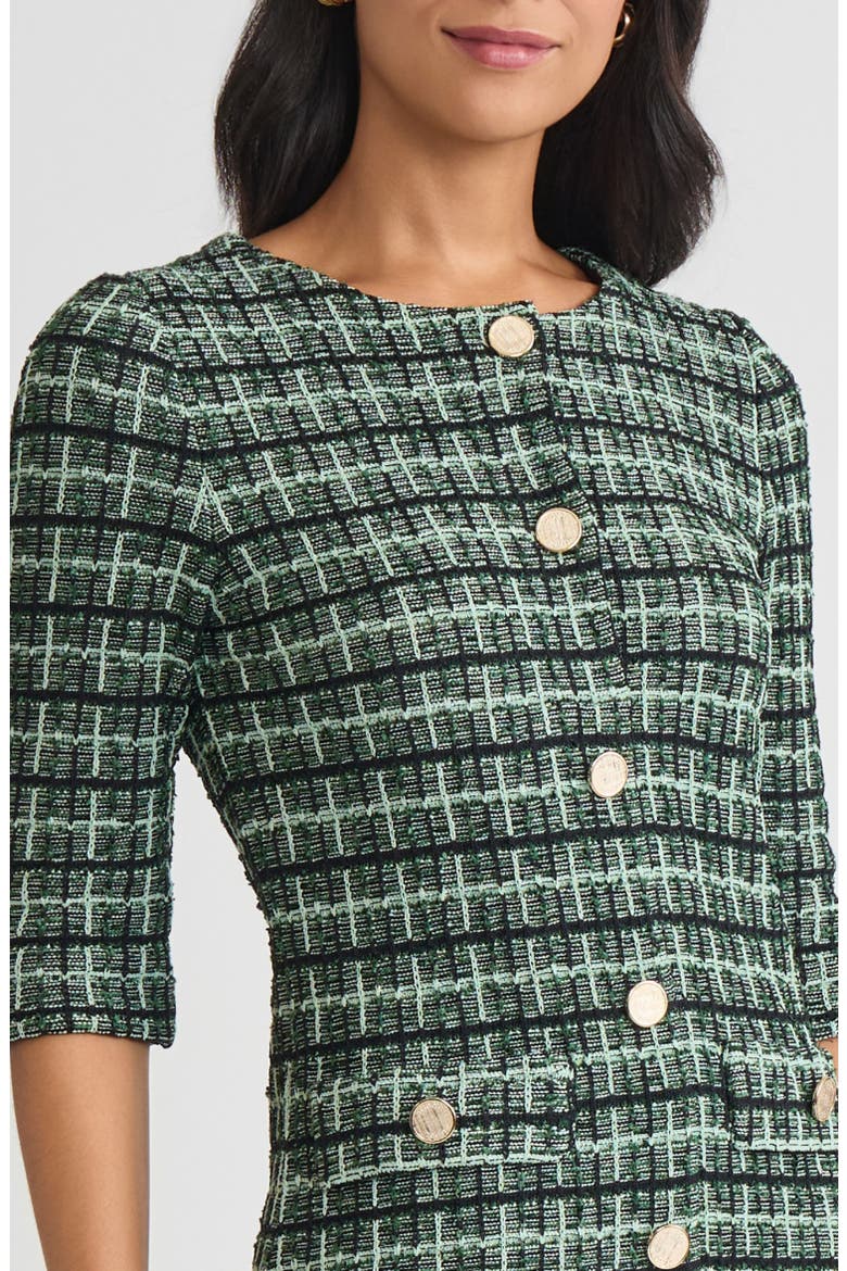 Plaid Multi-Stitch Knit Sheath Dress, Alternate, color, Dark Ivy/ Agave/ Black