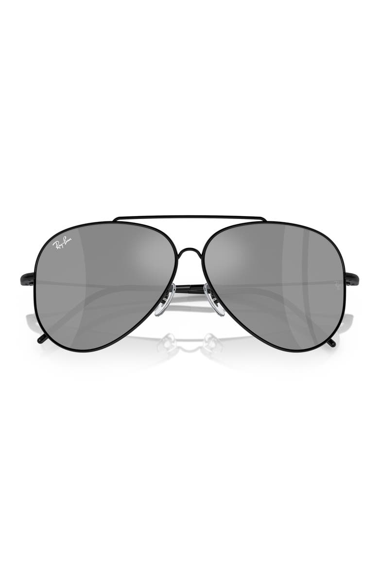 Reverse 62mm Oversize Aviator Sunglasses, Alternate, color, BLACK