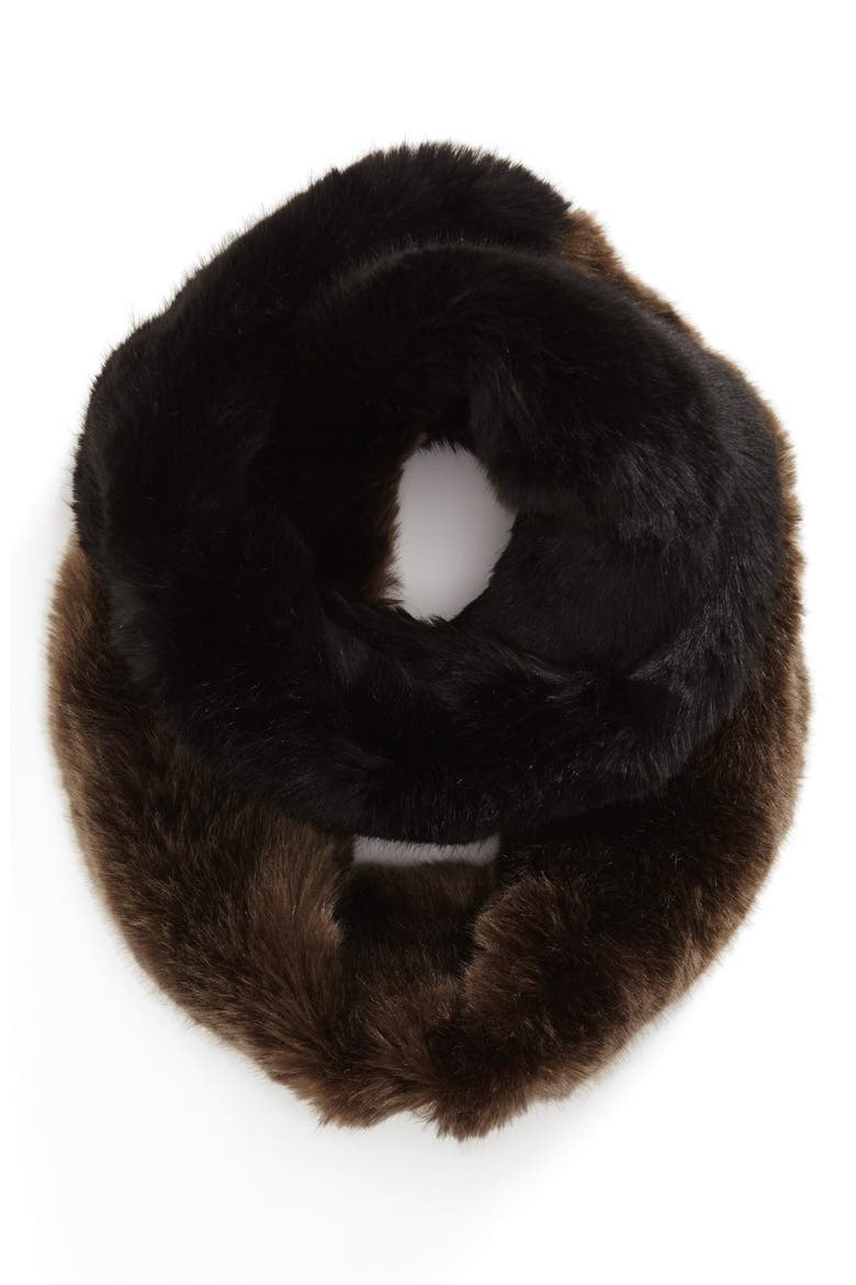 Faux Fur Infinity Scarf, Main, color, BLACK/ BROWN
